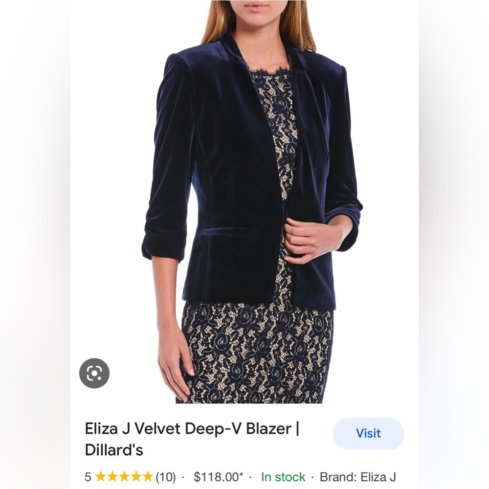 Eliza J Navy Blue Velvet Blazer, size L